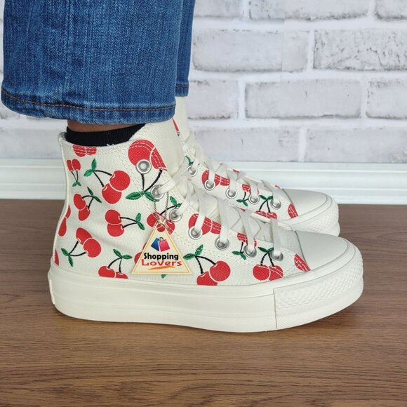 ⭐Converse Ctas Lift Platform Cherries Sz 8 Women Shoes Egret Red Sneaker A08096C - Picture 3 of 12